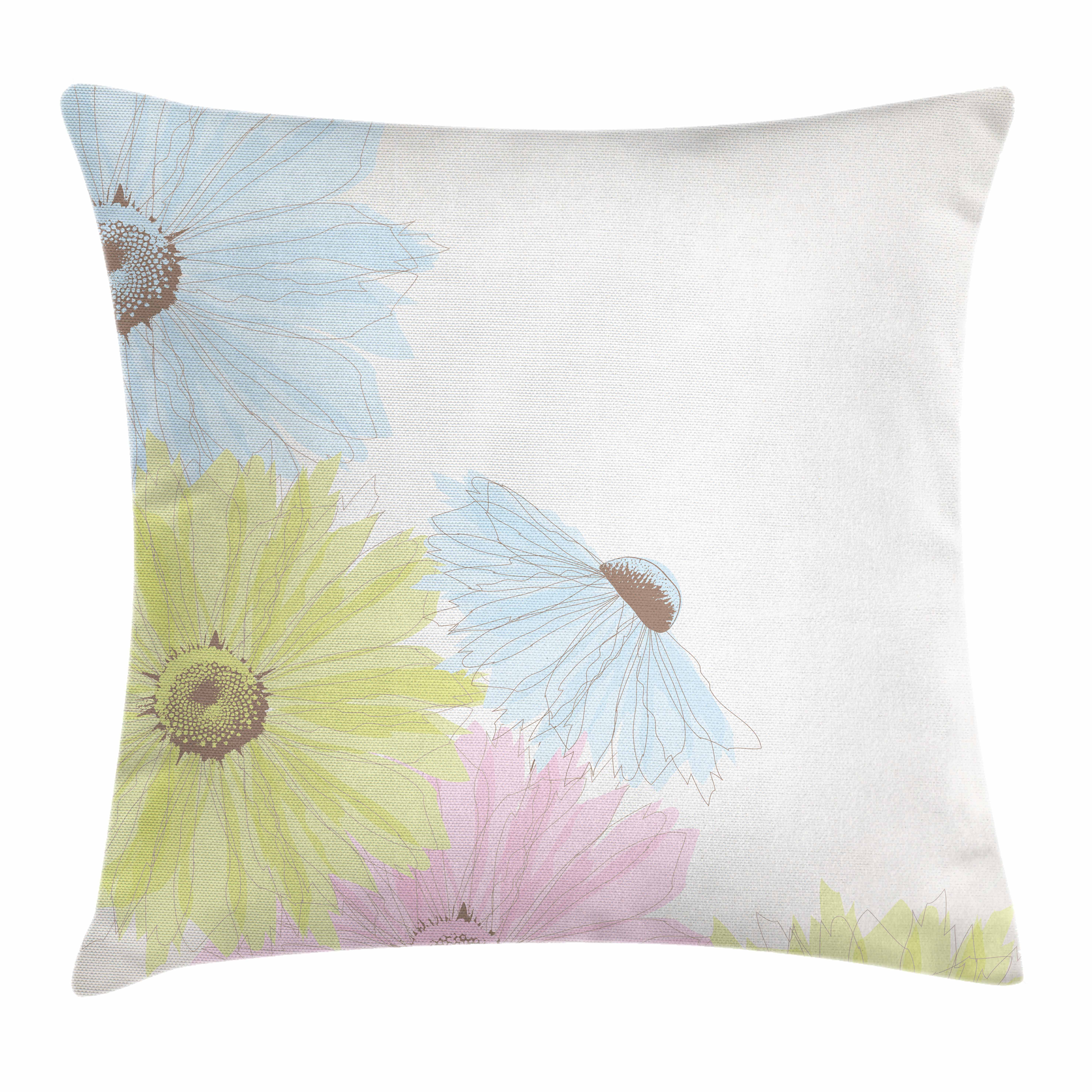 Pastel Throw Pillow Cushion Cover, Gerbera Daisies Chamomiles in Different Colors Spring Season