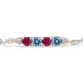 thumbnail image 3 of 925 Silver and 10K Yellow Gold Red Created Ruby and Persian Blue Moissanite and White Lab Grown Diamond Bracelet for Women | 2.22 Cttw | Gemstone July Birthstone | Round 5MM | Fully Adjustable 9 inch, 3 of 5