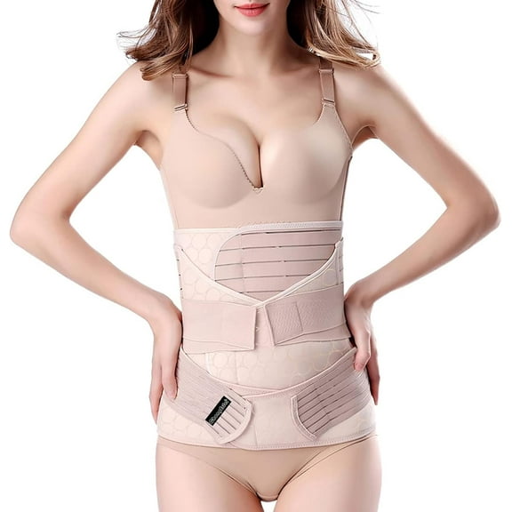3 in 1 Postpartum Belly Band - Postpartum Belly Support Recovery Wrap, After Birth Brace, Slimming Girdles, Body Shaper Waist Shapewear, Post Surgery Pregnancy Belly Support Band (S/M, Beige)