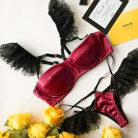 

Pxiakgy underwear women set Lady Lace Flower Bra No Steel Ring Gathered Bra Thong Set Underwear Pajamas + S