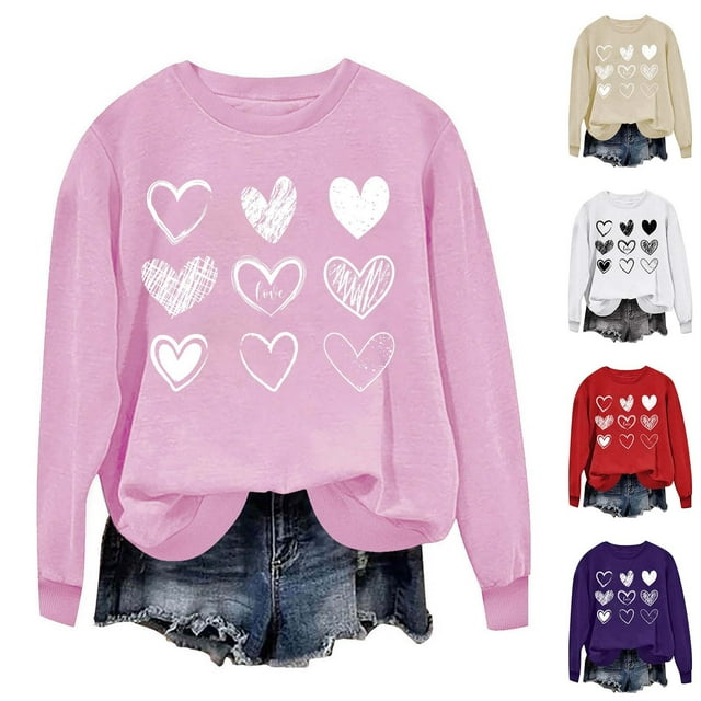 Yuyuzo Chandails en Molleton pour Femmes Décontractés Saint-Valentin Manches Longues Col Rond Ample Ajusté Mince Chandail Tops
