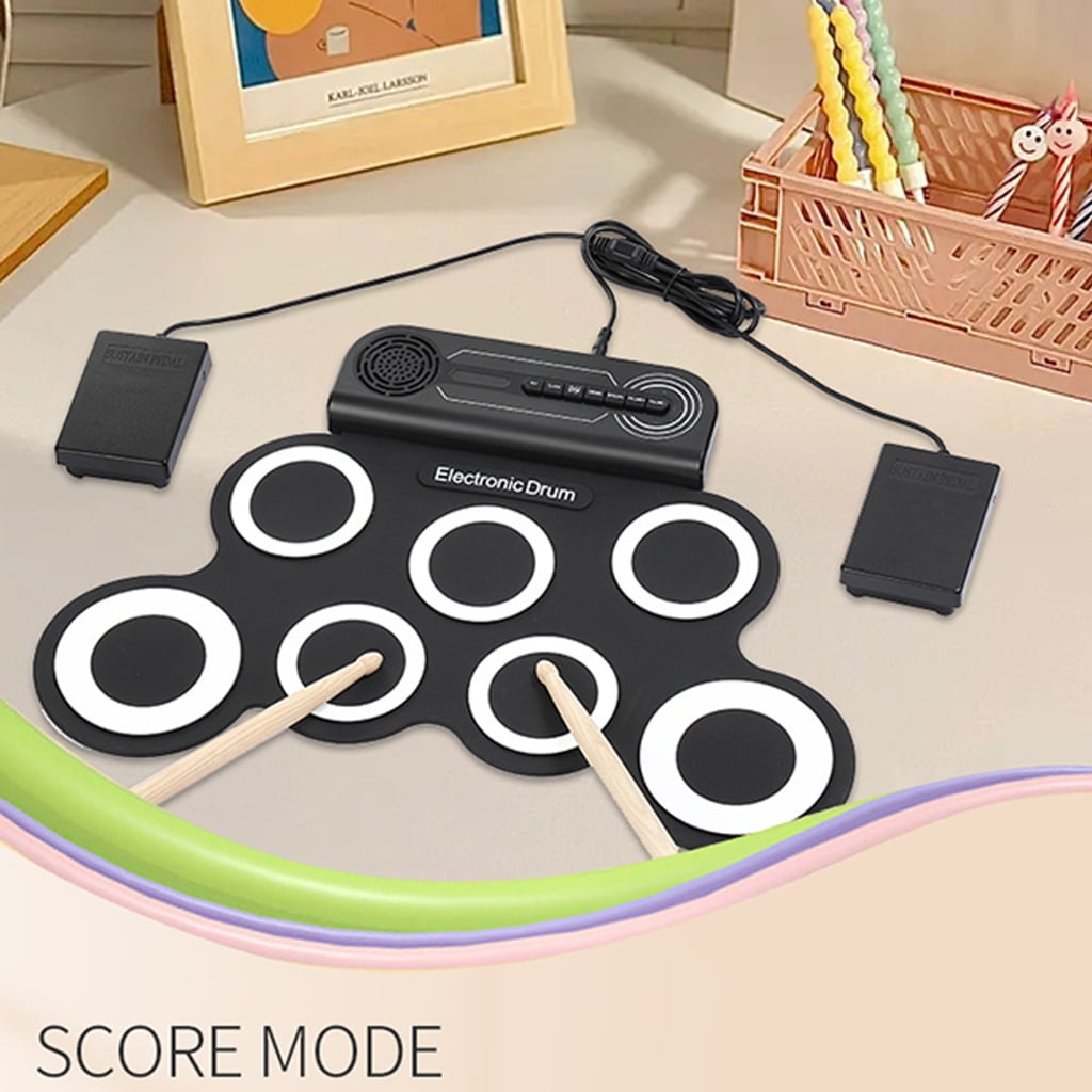 MOMOJIA Rechargeable Electronic Drums Set Folding Silicone Practice Pad with Drumsticks Foot Pedal For Children Music Lovers