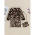 thumbnail image 3 of Kids Girls Fleece Hoodies Jacket Leopard Print Hooded Long Sleeve Plush Coat Fall Winter Outerwear with Bag, 3 of 8