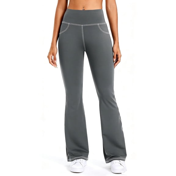 Gamivast Yoga Pants with Pockets for Women Bootcut High Waist Stretchy Flare Yoga Pants Gym Sport Workout Pants Exposed Stitching Athletic Running