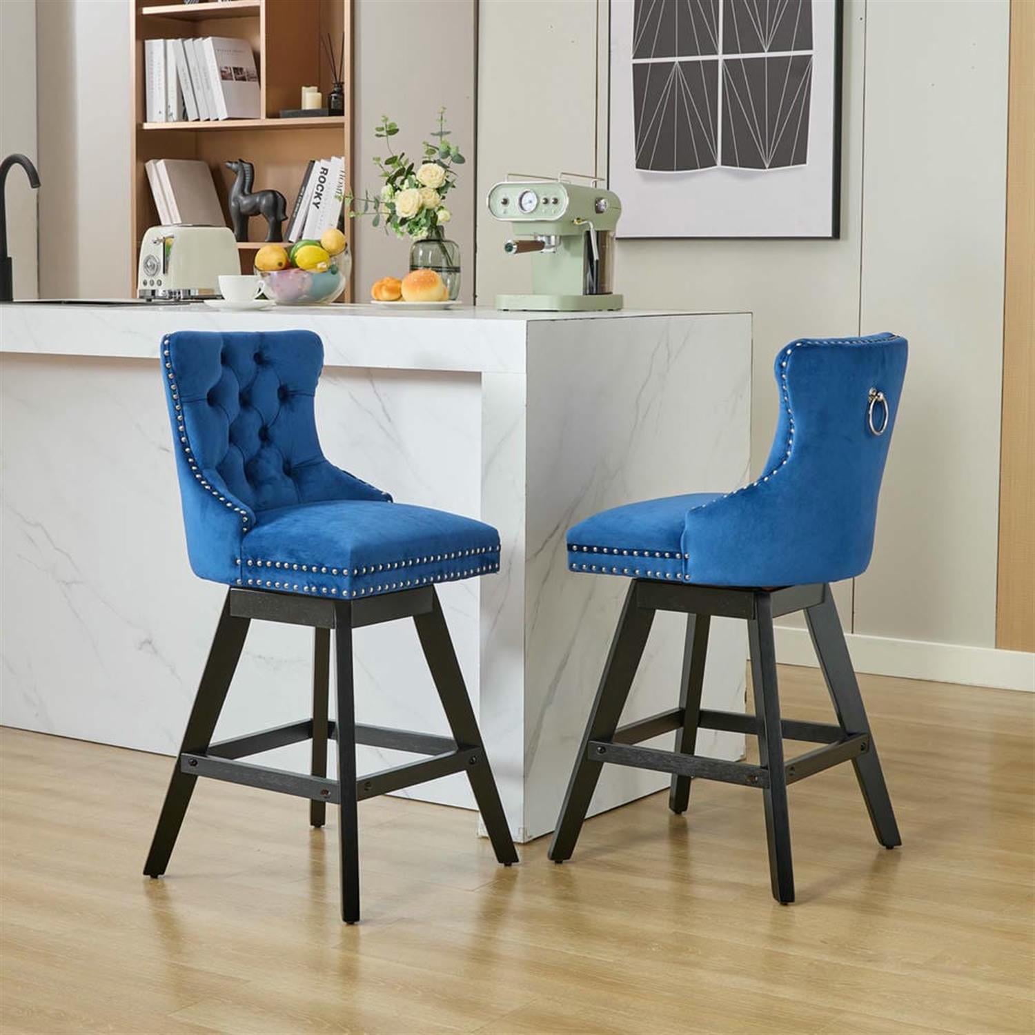 Demi Bonn 38" Counter Height Bar Stools Set of 2, Velvet Swivel Barstools with Button Tufted Back, Kitchen Island Countertop Chairs for Dining Room, Blue