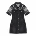thumbnail image 4 of IUYRTFE Women's Short Sleeve Denim Style Button Down Shirt Dress Collared Mini Casual Jean Dress with Pockets, 4 of 5