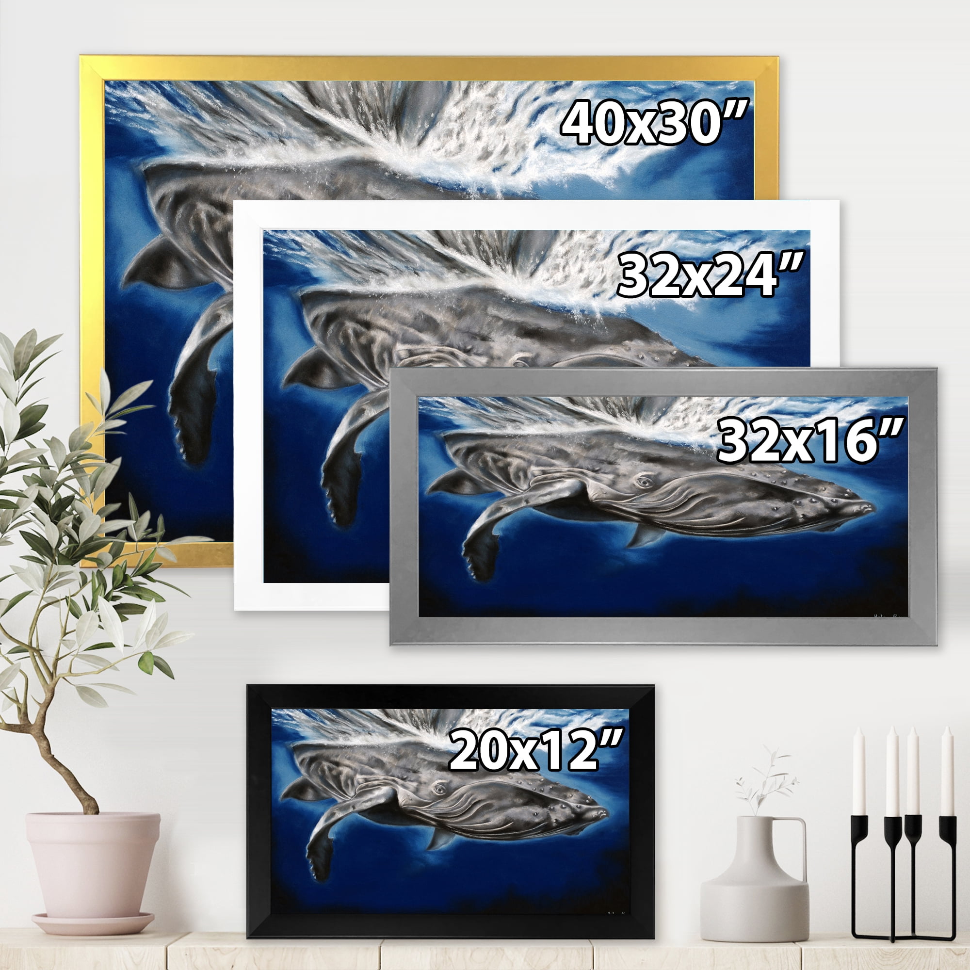 Designart 'Close Up Portrait Of A Humpback Whale' Nautical & Coastal Framed Art Print