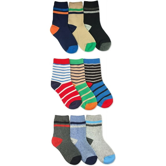 Jefferies Socks Boys Colorful Stripes Pattern Crew Socks 9 Pair Pack