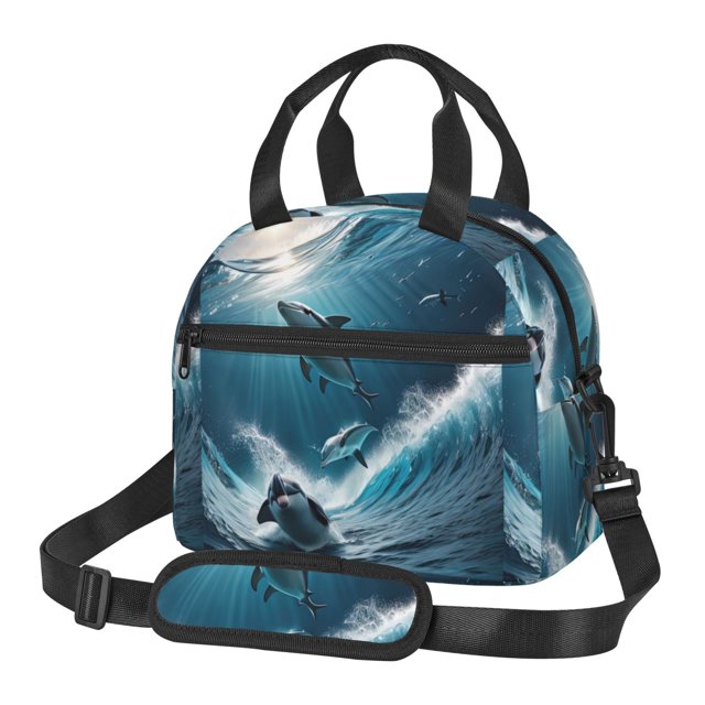 Easygdp Ice Blue Ocean Cute Dolphin A Caja de Almuerzo para Mujeres y Hombres, Bolsa de Almuerzo Insulada, Bolsas Reutilizables Impermeables para Viajes, Trabajo y Picnics