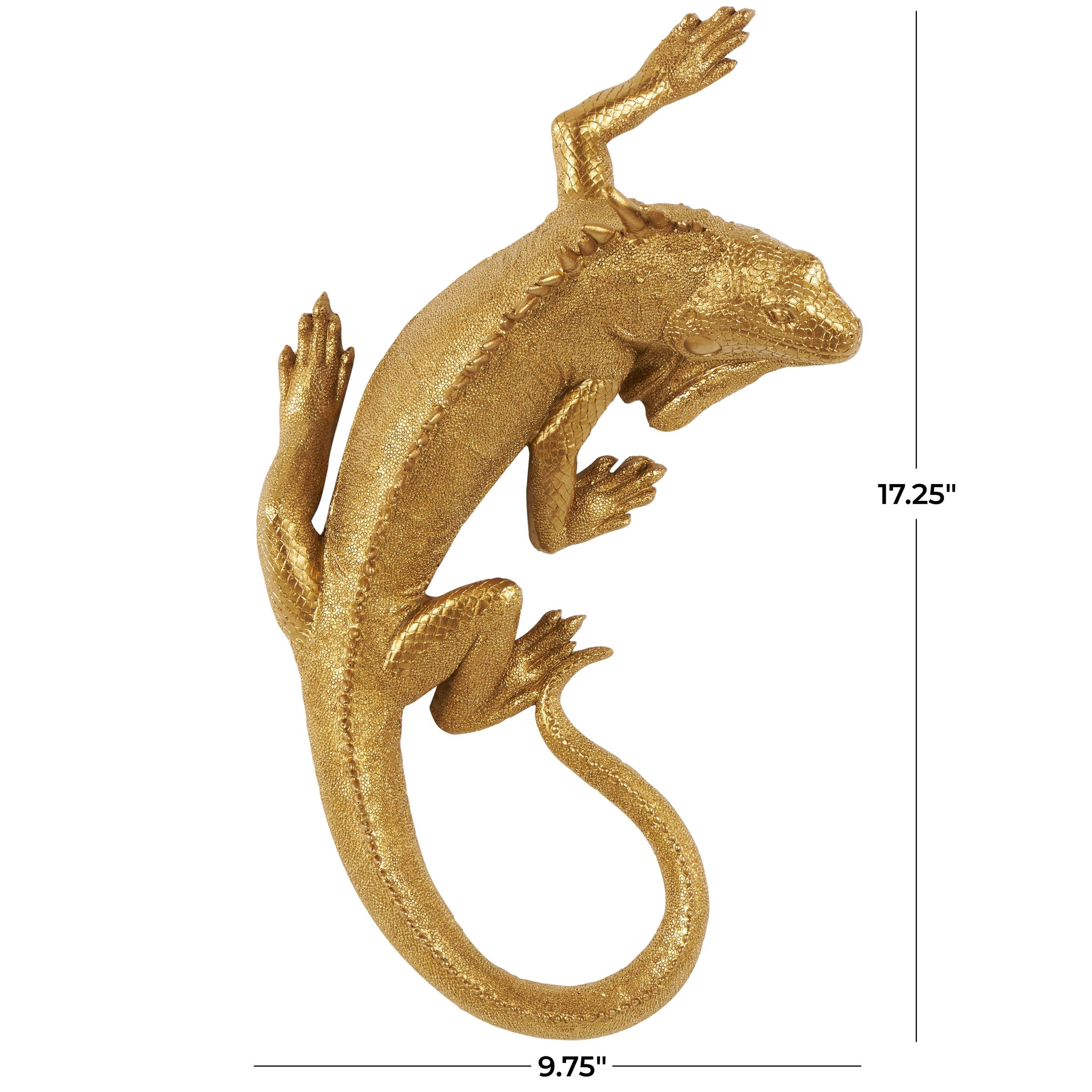 Gold Polystone Lizard Textured Climbing Home Wall Decor, 17" x 10" x 5", by DecMode