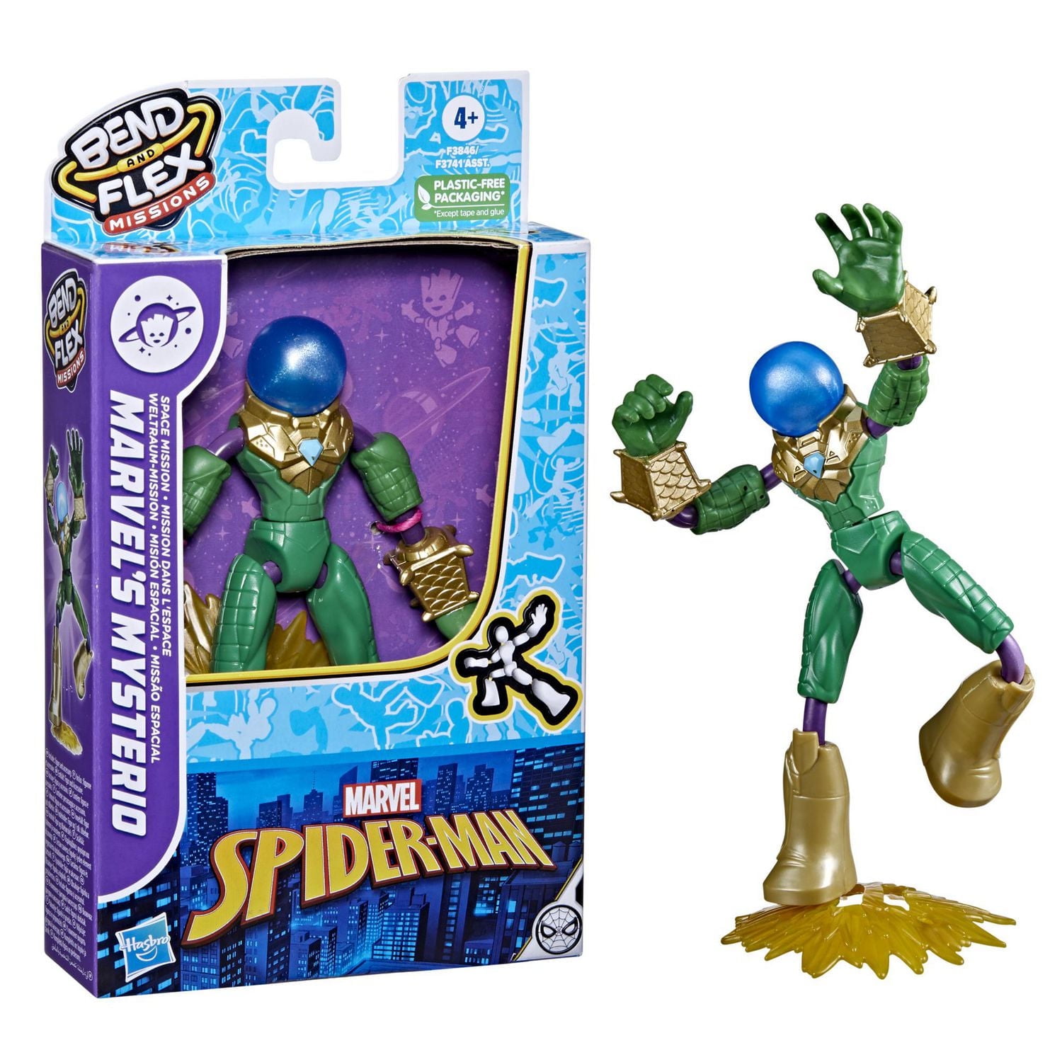 Marvel Spider-Man Bend and Flex Missions Marvel's Mysterio Mission dans l'espace, figurine flexible de 15 cm, pour enfants, dès 4 ans