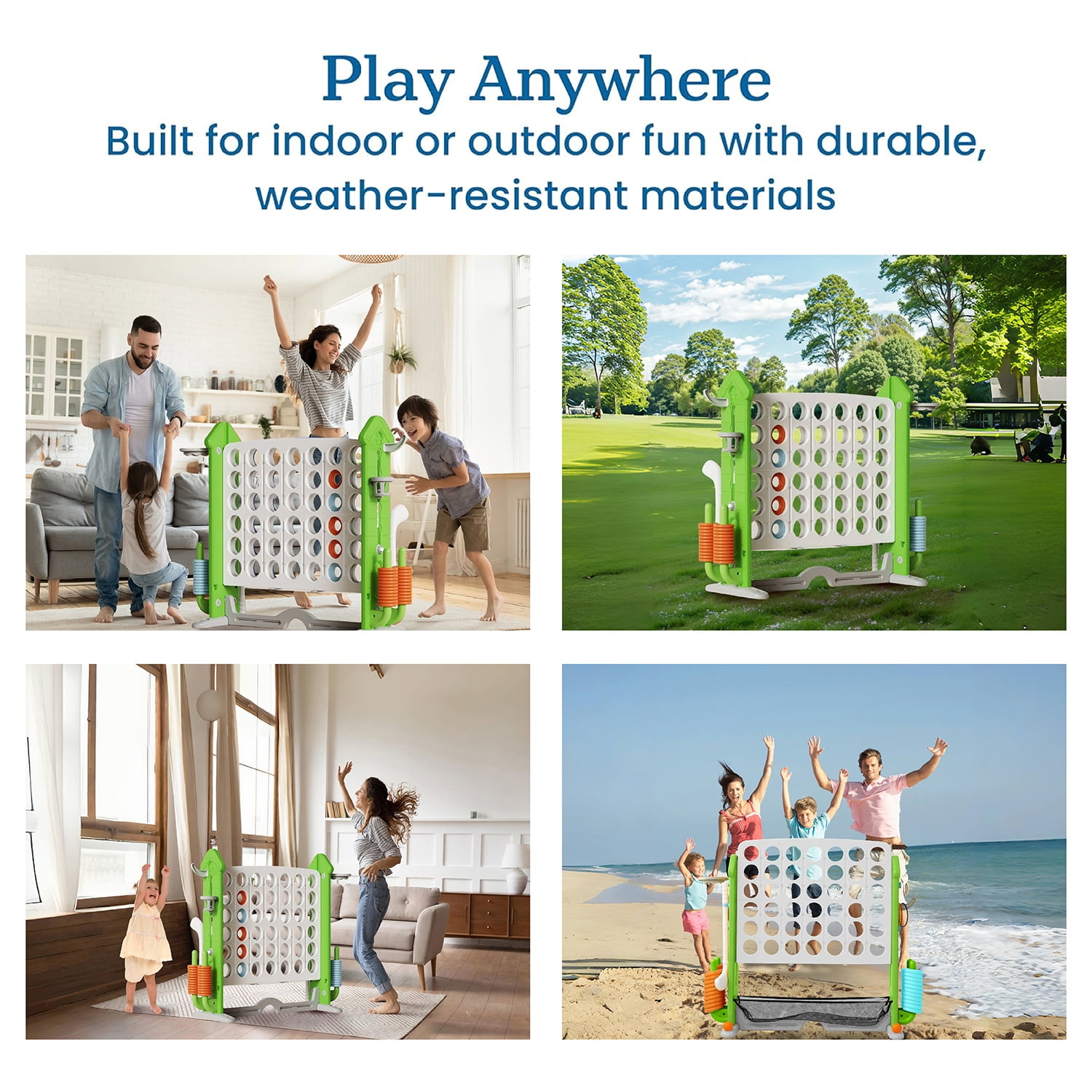 UNICOO Giant 4 in A Row Game with Carry Bag, Basketball Hoop, Ring Toss Game, 4-to-Score Game | Large Outdoor Yard Game, Parties & Gatherings Games (Green & White)