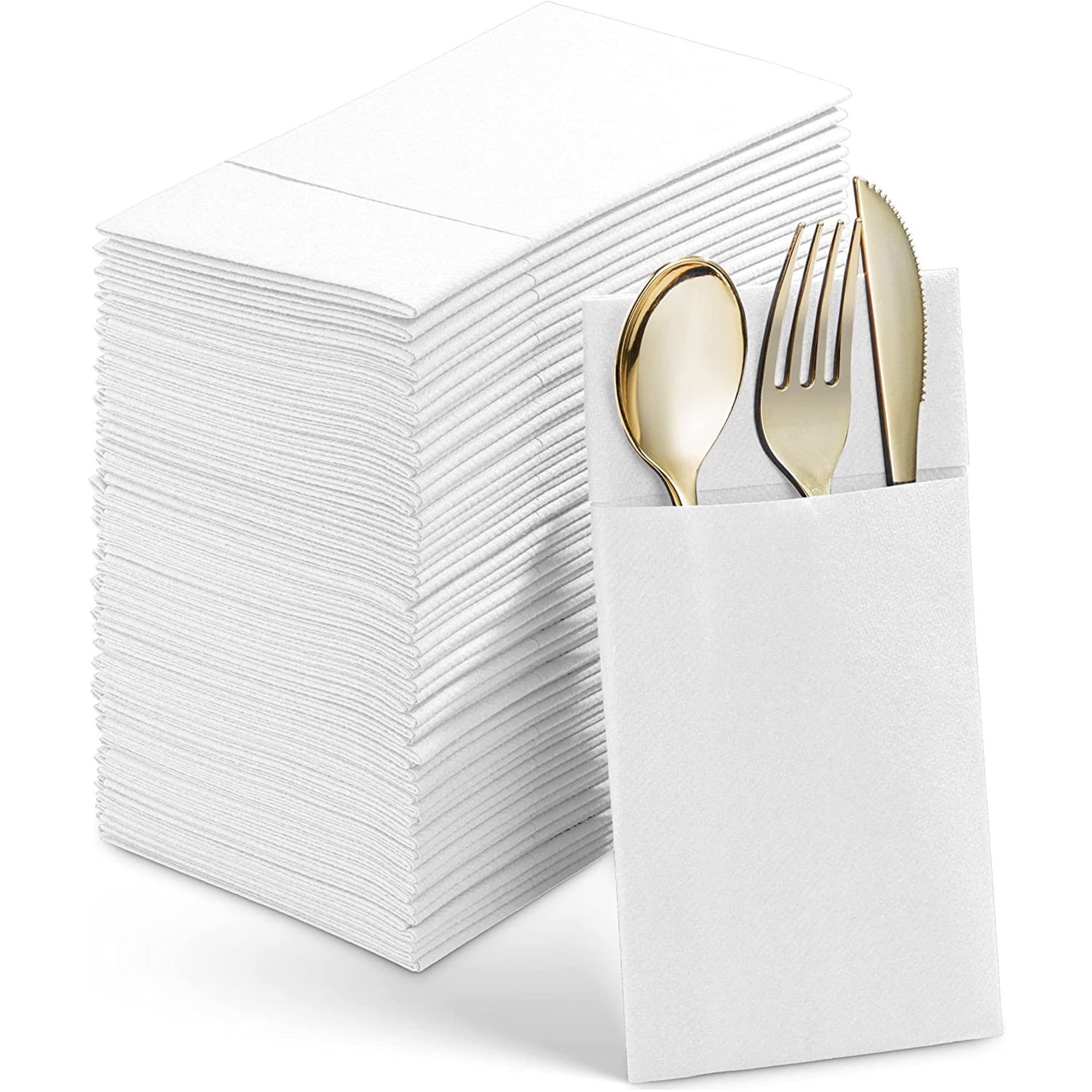 100PCS Disposable White Napkins with Built-in Flatware Pocket, Paper H –  morgianatableware