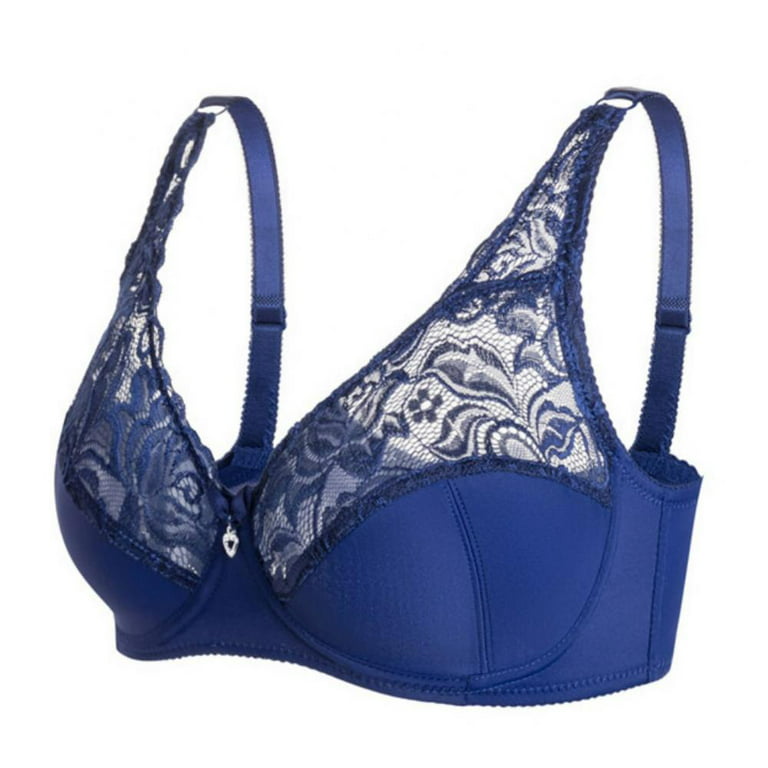 CLZOUD Comfortable Bra for Women Plus Size Adjustable Thin Cup Bralette  Wire Striped Undergarment for Side Spillage Control Blue 38/85 