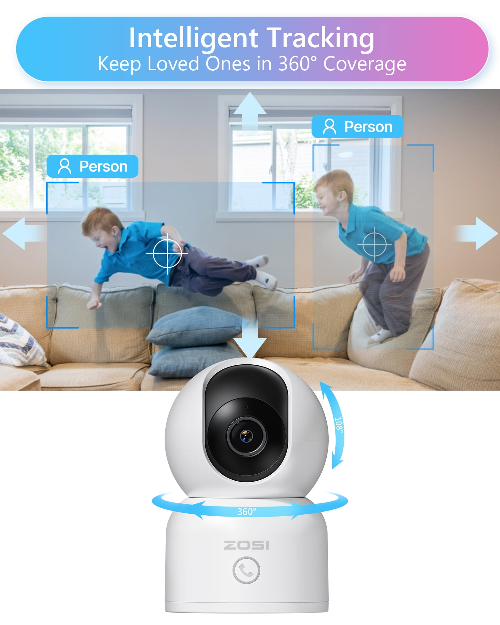 ZOSI 2K 5Ghz WiFi Security Camera, 4Pack Audio 360°View PTZ Camera with PIR Motion Sensor, Indoor/Outdoor IP Camera with Night Vision, Pet/Office/Baby Monitor