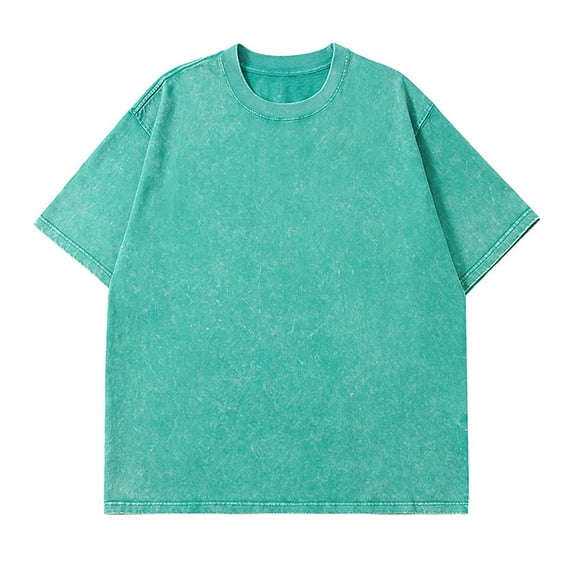 Men’s Oversized Acid Washed T-Shirt, Solid Short Sleeve Loose Fit Casual Basic Streetwear Tee