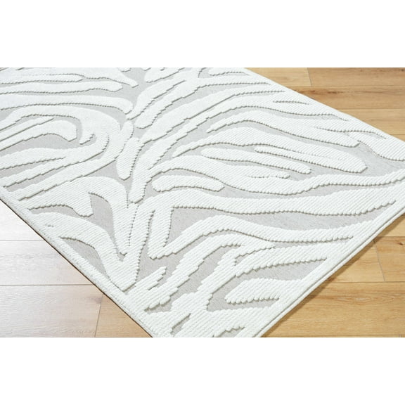Hauteloom Keto Living Room, Bedroom Machine Washable Area Rug - Contemporary - Off White, Light Gray - 5' x 7'2"