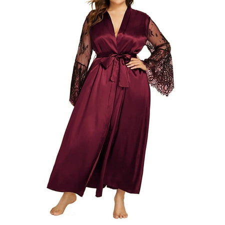 

Julycc Women Lace Lingerie Satin Silk Nightdress Plus Size Bridal Sleepwear Robe