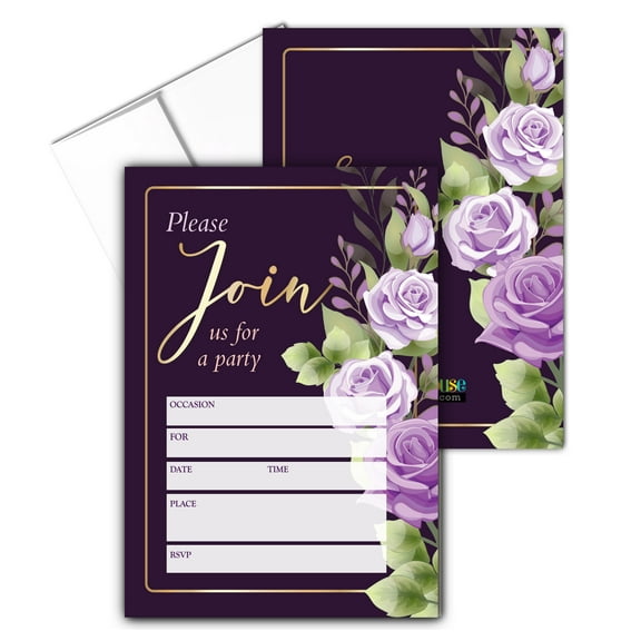 Stonehouse Collection - Formal Purple Flower Invitations - Floral Bridal Party I
