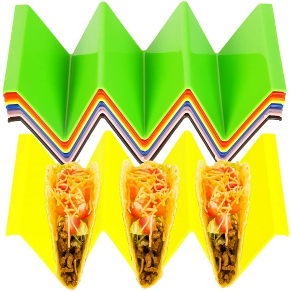 Youngever 9 Pack Large Taco Holder Stands, Taco Plate, Taco Truck Tray Style, Dishwasher Top Rack Safe, Set of 9 Assorted Colors