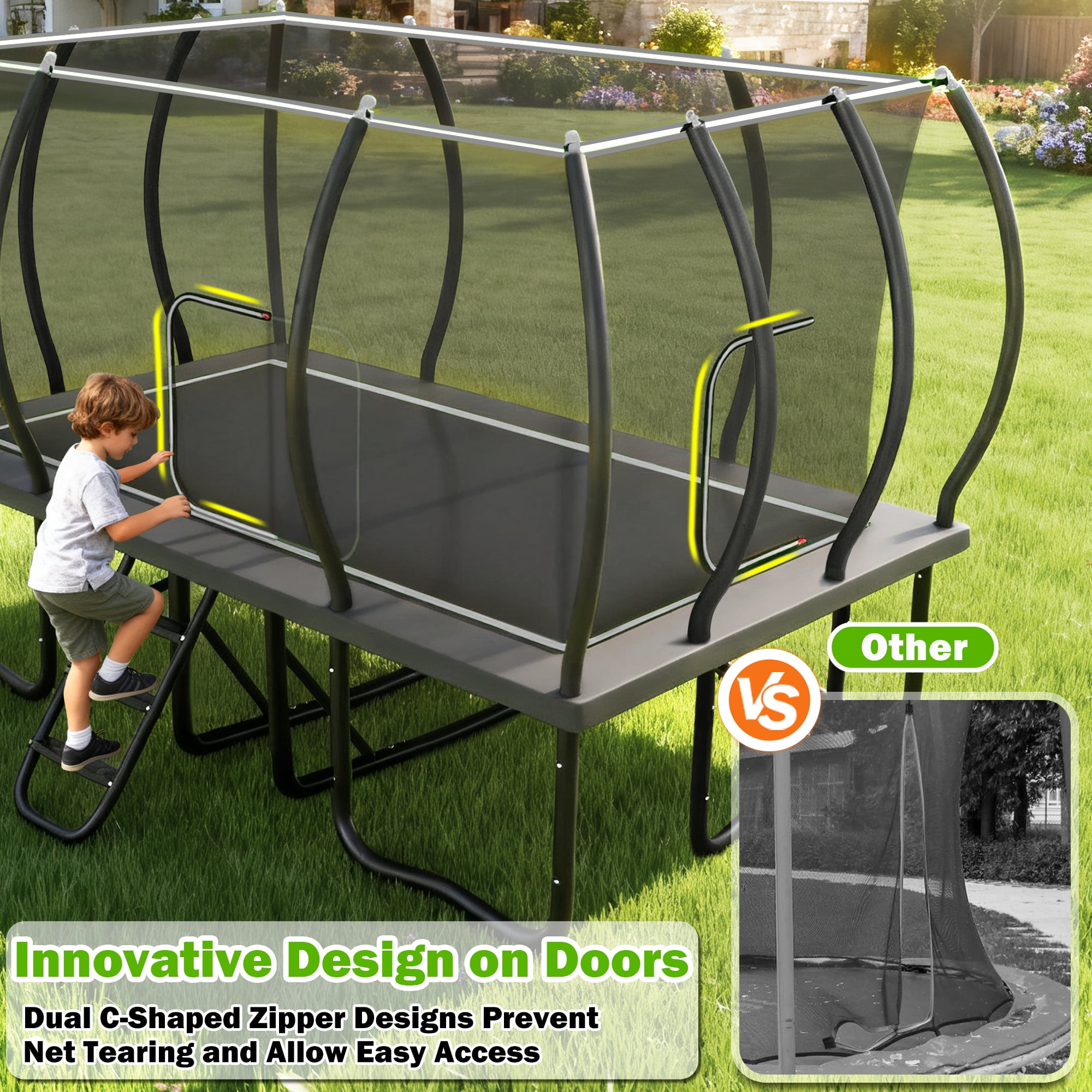 Jump Into Fun Rectangle Trampoline 10x17FT, 2000LBS Weight Capacity Heavy Duty Outdoor Large Gymnastics Trampolines for Kids and Adults with Enclosure Net