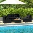 thumbnail image 2 of Costway 5 Piece Outdoor Furniture Set with Seat & Back Cushions Acacia Wood Tabletop Black, 2 of 10