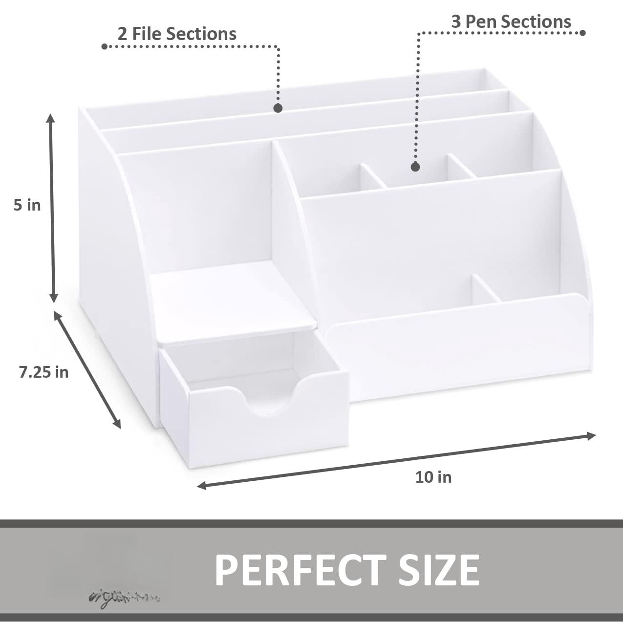 White Desktop Organizer - 9 Compartment Office Desk Accessories Pen Holder