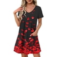 thumbnail image 1 of VEKDONE Robe Décontractée pour Femme d'Été à Imprimé, Manches Courtes, Col en V, Rouge, G, 1 of 7
