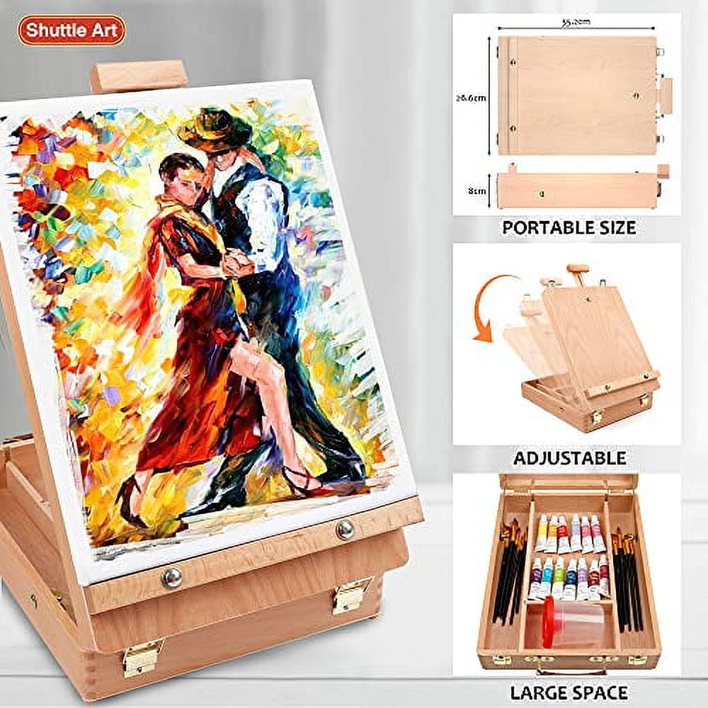 Acrylic Painting Set, Shuttle Art 59 Pack Professional Painting Supplies with Wood Tabletop Easel, 30 Colors Acrylic Paint, Canvas, Brushes, Palette, Complete Painting Kit for Kids, Adults, Artists
