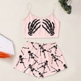 thumbnail image 2 of Xijirk Women Halloween Pajama Set Spaghetti Strap Crop Top with Shorts Skeleton Hand Print Loungewear for Sleepwear and Holiday Party,Pink,XXL, 2 of 5