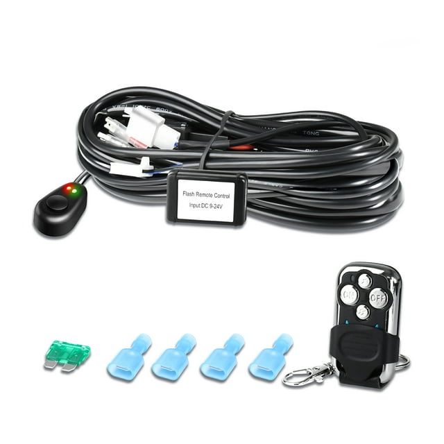 LED Light Bar Wiring Harness Kit, 2 Leads Wireless Remote Control Wiring Harness Kit 18AWG Core Cable Wiring Harness Kit for Car Fog Lights Work Driving Lights Bar Fit 2 Lights
