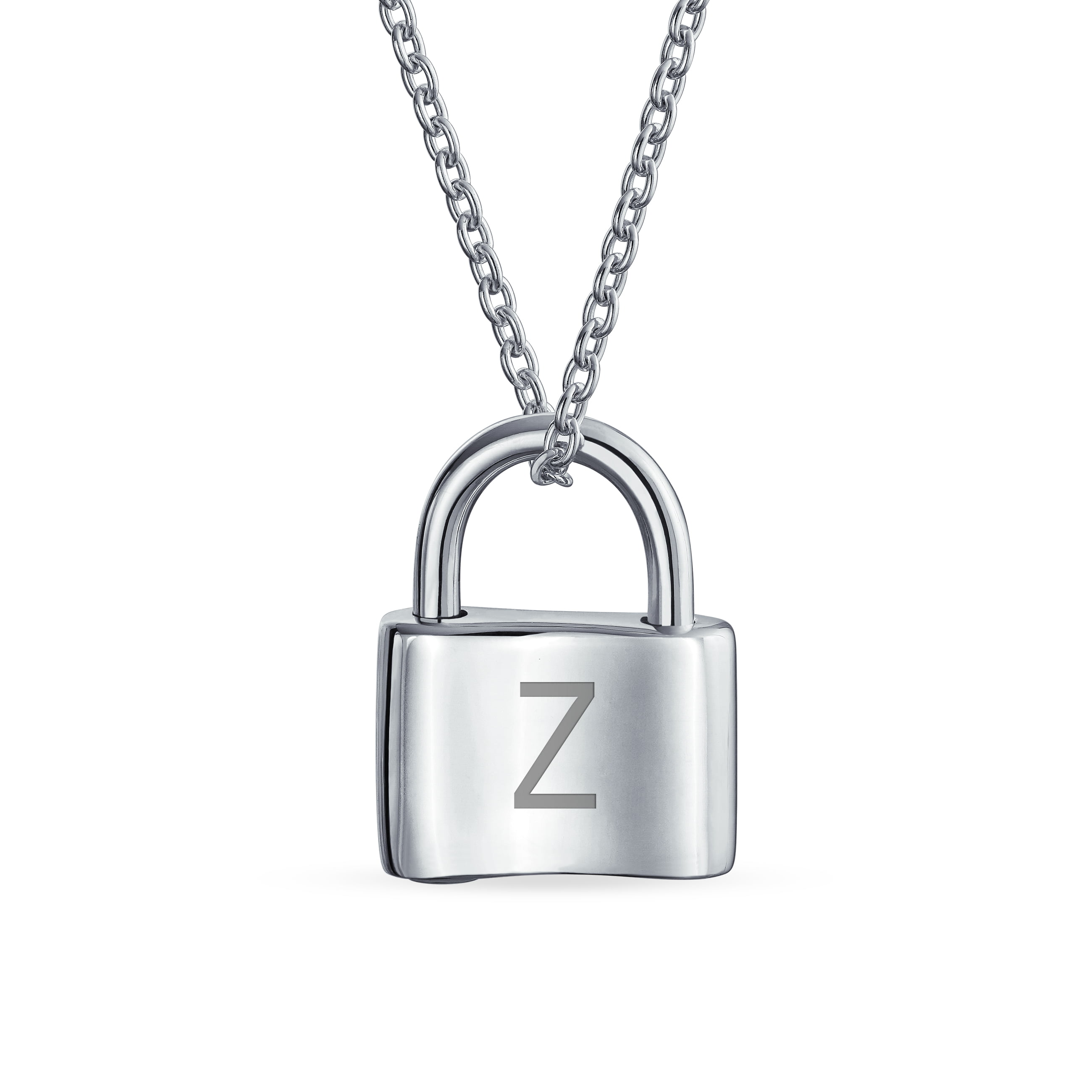 Personalized Initial R Lovers Padlock Lock Pendant Necklace Silver