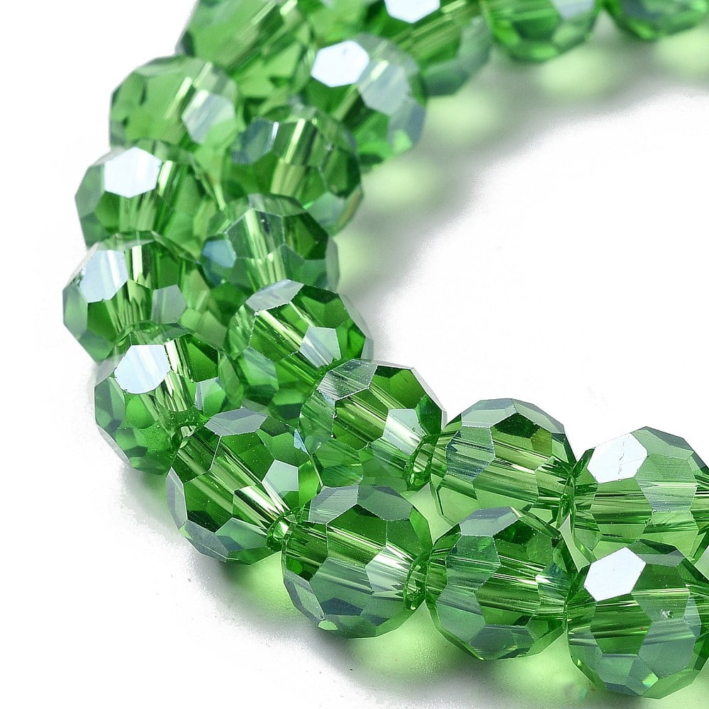 Electroplate Glass Bead Strands Pearl Luster Plated Faceted(32 Facets) Round Green 8x7mm
