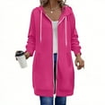 thumbnail image 2 of HomeDM Women's Full Zip Up Hoodies, Long Solid Color Drawstring Long Sleeve Sweatshirts Coat with Pockets - Hot Pink/XL, 2 of 9