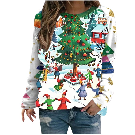 Christmas Sweaters for Women Sweatshirts Pack Crewneck Sweatshirt Cropped Long Sleeve Blouses Cotton