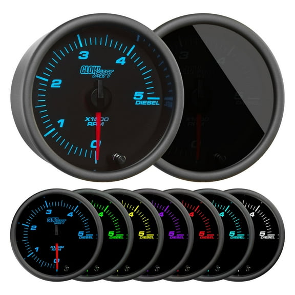 GlowShift | Tinted 7 Color 3-3/8" 5,000 RPM In-Dash Diesel Tachometer Gauge