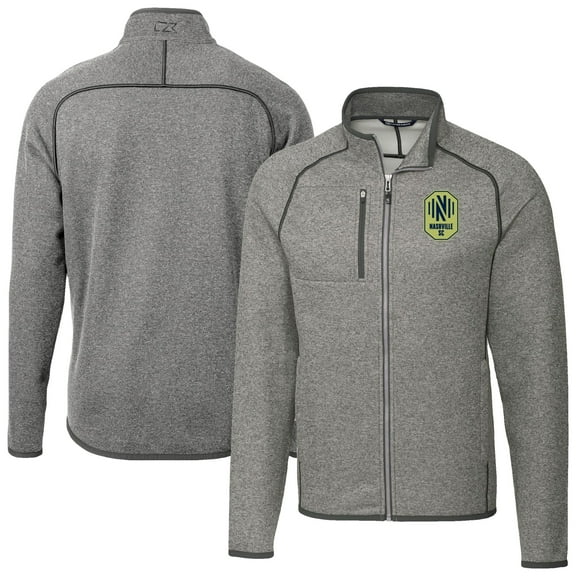 Men's-Cutter & Buck  Heather Gray Nashville SC Big & Tall Mainsail Sweater-Knit Full-Zip Jacket