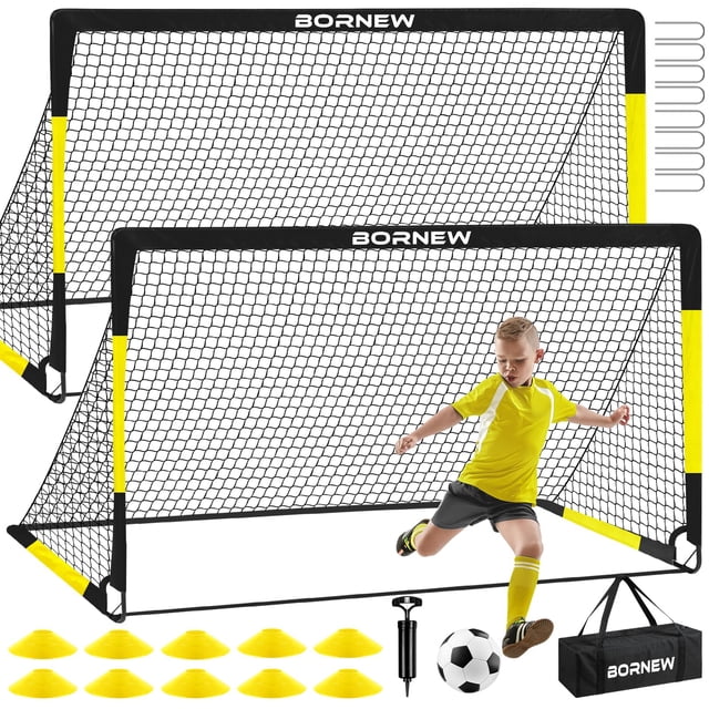 Juego de porterías de fútbol BORNEW Kids de 6 x 4 pies con balón de fútbol y accesorios