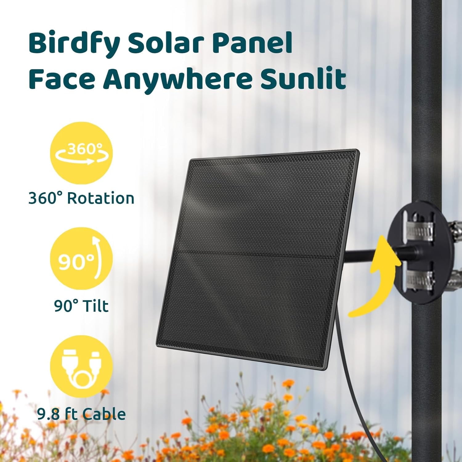 Netvue Type C Solar Panel for Birdfy, IP65 Waterproof for Outdoors, 5W Continuously Power Supply, 360° Swivel Bracket