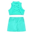 thumbnail image 4 of Yeahdor Kids Girls  2 Piece Tracksuit Gymnastics Outfit Cross Back Crop Top with Shorts Set Pool Swimming Bathing Suit Lake Blue 14, 4 of 7