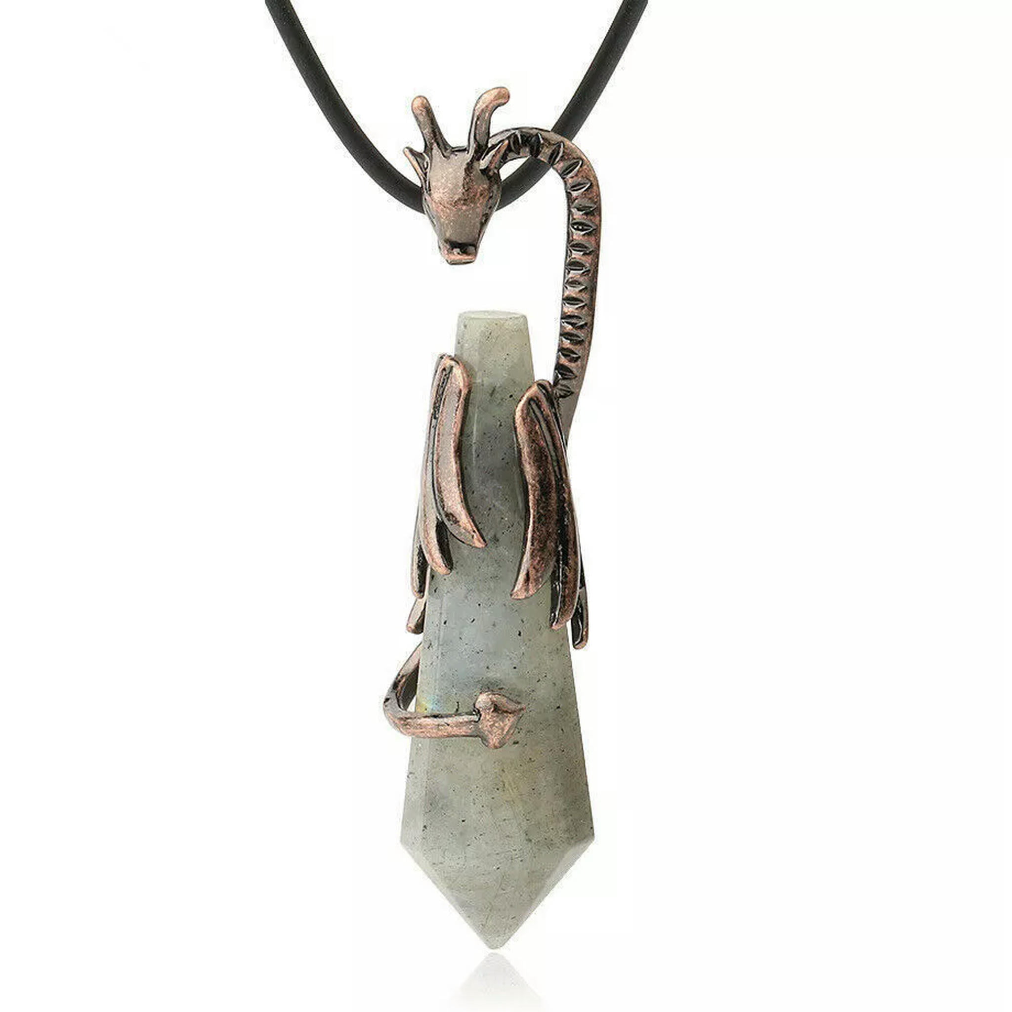 HOOUN 5pcs Natural Labradorite Stone Flying Dragon Pendants Demon Dragon Around Column