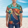 thumbnail image 4 of Daiia Sea Turtle in Coral Hawaiian Shirt for Men Gentle Cotton Regular Short Sleeve Casual-Small, 4 of 9