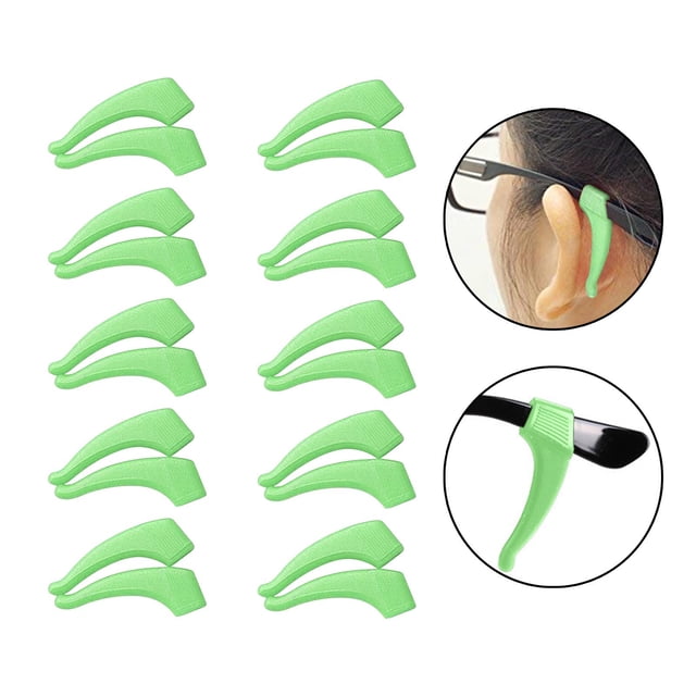 Conjunto de 10 Agarraderas Ergonómicas para Gafas, Ideales para Pequeños y Mayores;10 Pares de Empuñaduras Antideslizantes para Anteojos, Cómodas Verde