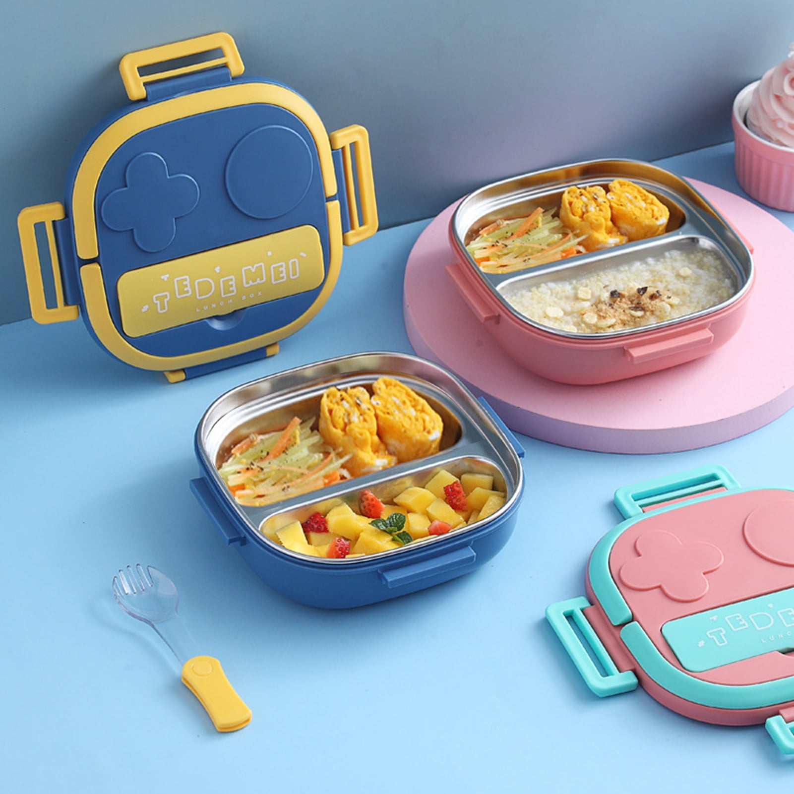GROFRY Large Capacity Lunch Box with Lid Stackable Leakproof Cartoon