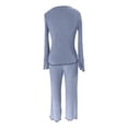 thumbnail image 5 of UJNDER Women's Sleepwear Set Long Sleeve Pajamas Winter Loungewear Cozy Home Outfit Casual Two Piece Outfit for Fall and Winter Pant Suits for Women Light Blue S, 5 of 6