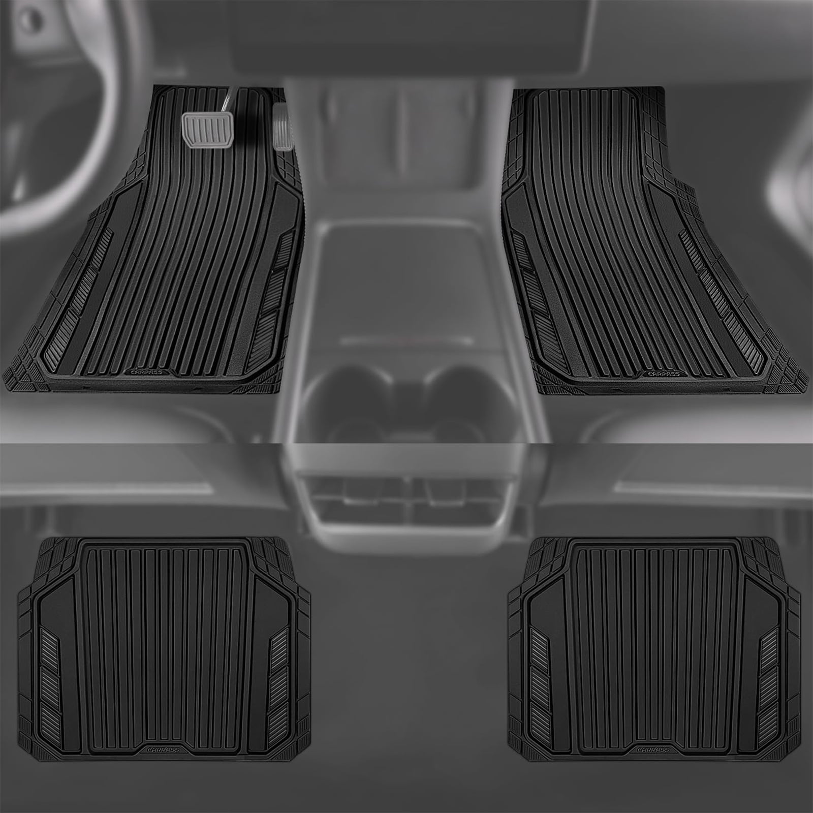 CAR GRAND Heavy Rubber Car Floor Mats, Deep Waterproof Car Mats All Weather, Universal Trim-to Fit Automotive Floor Mats for Car SUV Truck Van, Durable Floor Liners waterproof anti-slip all black