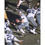 Roger Staubach Dallas Cowboys Autographed 16" x 20" White Jersey Vertical Pass Under Center Photograph