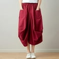 thumbnail image 2 of Mrat Casual Skirts for Ladies Women's Elastic Waist Solid Cotton Linen Skirt Loose Large Lantern Skirt with Pockets Casual Skirts for Women S-160 Wine One Size, 2 of 8