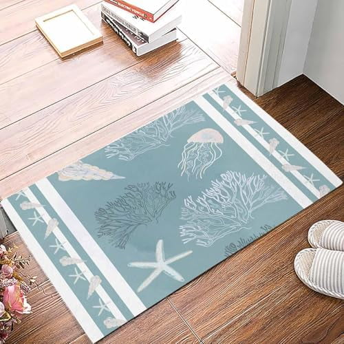 Doormat Indoor Home Decor Door Mat Blue Coastal Floor Rugs for Kitchen Bathroom Nautical Beach Summer Sea Starfish Coral Funny Welcome Mat 16x24 Inch.