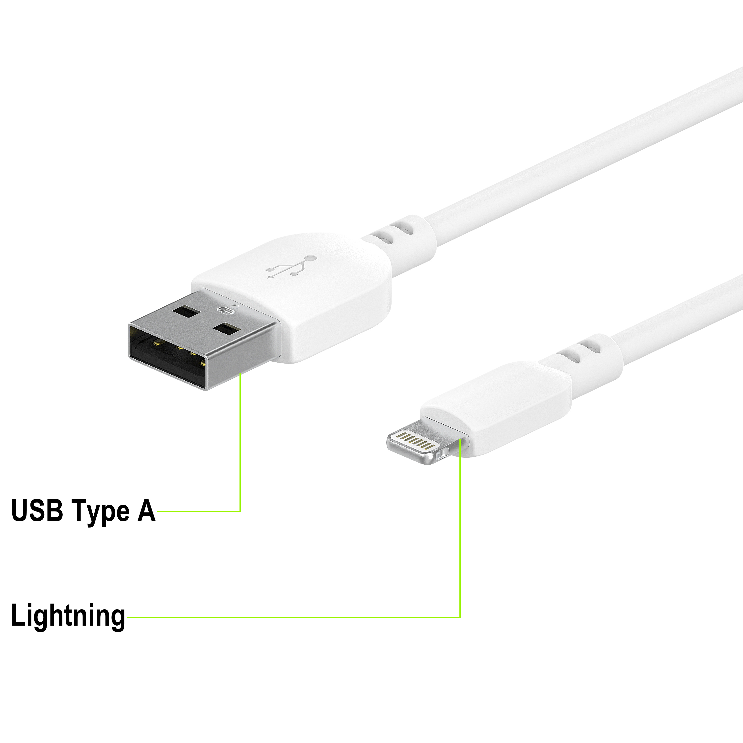 onn. Lightning to USB Cable, White, 6'